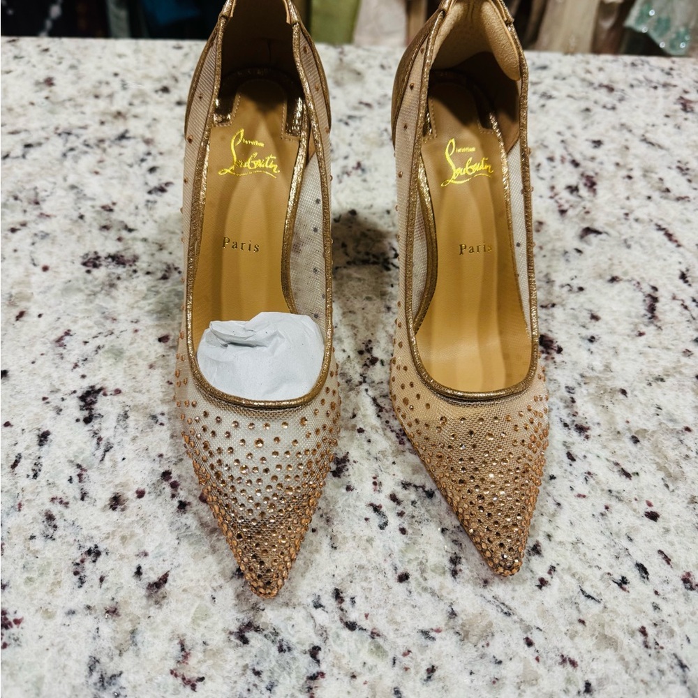 Christian Louboutin Gold Mesh Studded Heels